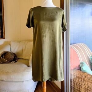 Quince Olive SILK Midi Dress L